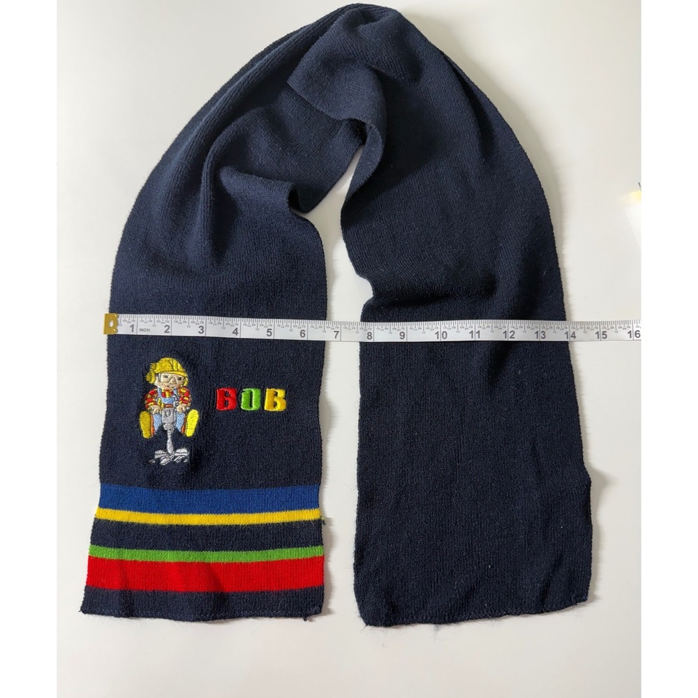 Bob the Builder Toddler Navy Blue Knit Scarf Embroidered Striped 2007 HIT Scarf